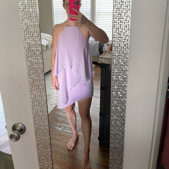 NWOT Amanda Uprichard Lavender Chiffon Asymmetrical High Neck Layered Mini Dress - Picture 3 of 3